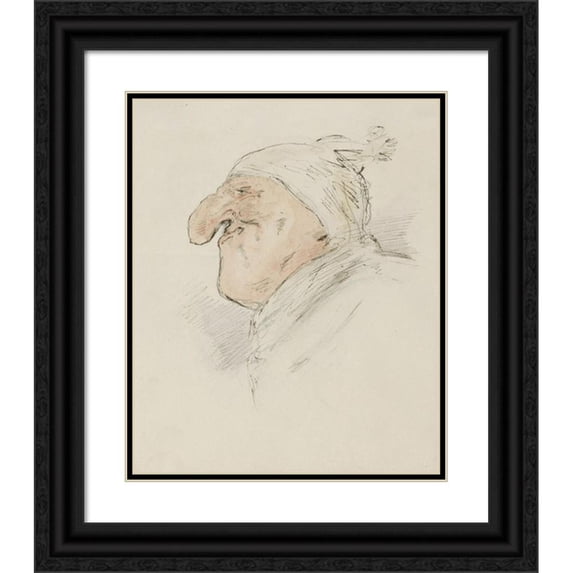 Alexander Ver Huell 12x14 Black Ornate Wood Framed Double Matted Museum Art Print Titled: Caricatural Head of a Man with a Sleeping Cap (C. 1854 - C. 1887)