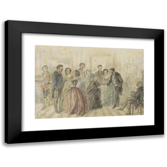 Alexander Ver Huell 14x11 Black Modern Framed Museum Art Print Titled - Coffee Meeting in an Interior (C. 1854 - C. 1887)