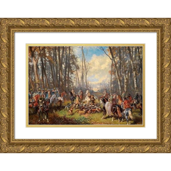 Alexander Von Bensa 18x14 Gold Ornate Wood Frame and Double Matted Museum Art Print Titled - After Successful Hunt