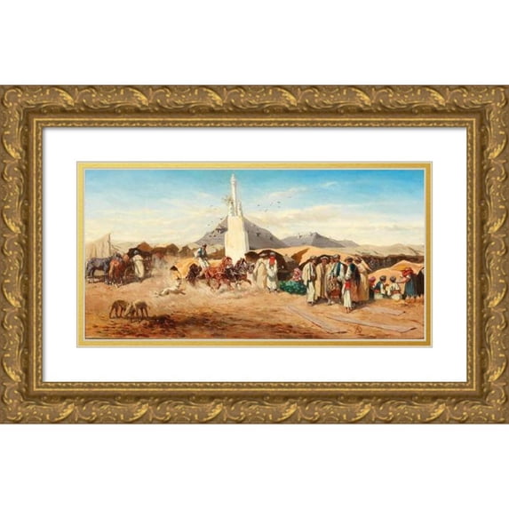 Alexander Von Bensa 24x14 Gold Ornate Framed and Double Matted Museum Art Print Titled - Market Day in a Hungarian Village