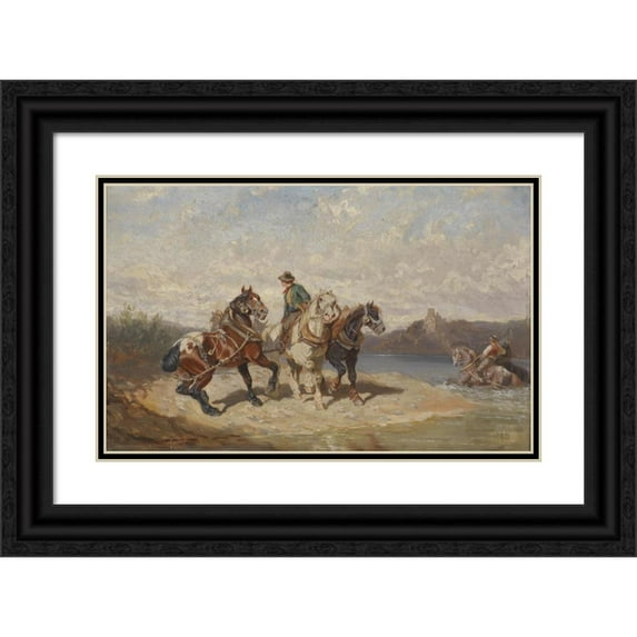 Alexander Von Bensa 24x17 Black Ornate Framed Double Matted Museum Art Print Titled: Treidelpferde an Der Danube