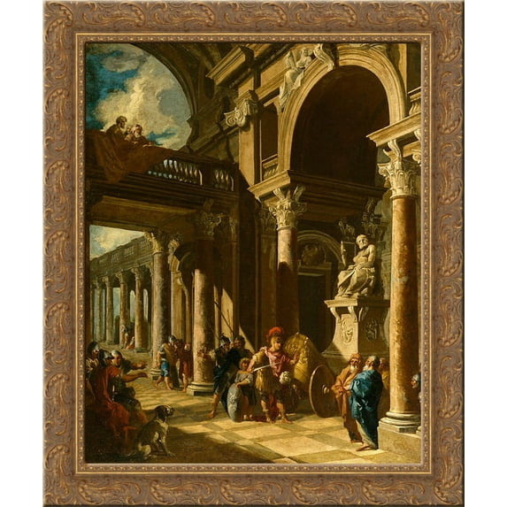 Alexander the Great Cutting the Gordian Knot 20x24 Gold Ornate Wood Framed Canvas Art by Panini, Giovanni Paolo