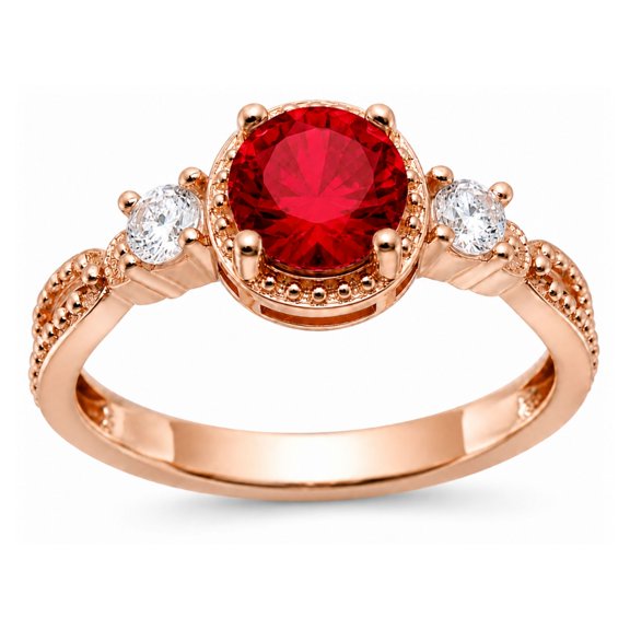Alexandra Birthstone Ring Rose Gold Plated Sterling Silver Red CZ Womens Ginger Lyne