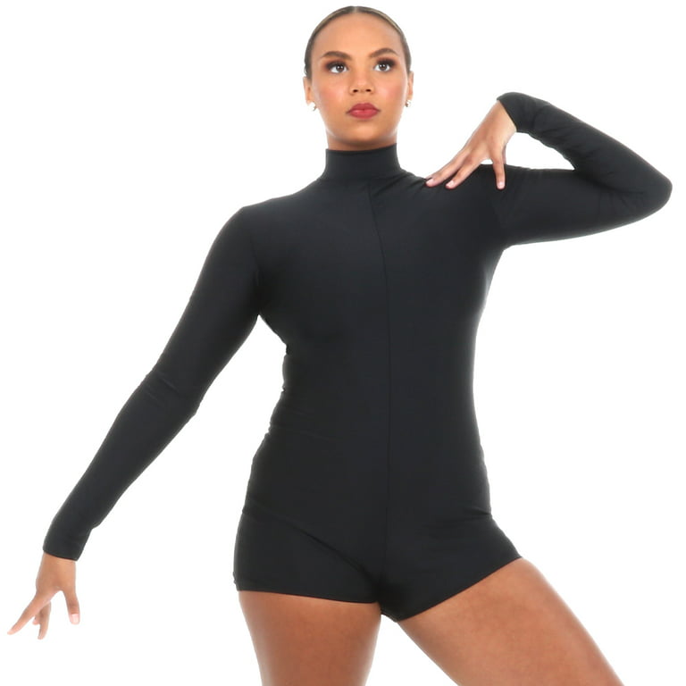 Alexandra Collection Womens Basic Black Long Sleeve Dance Costume Biketard  Black Small 