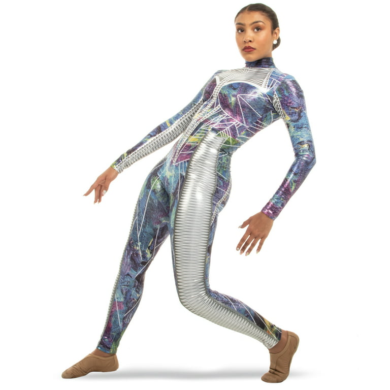 Alexandra Collection Womens Metallic Foil Galaxy Princess Dance Costume  Unitard Bodysuit
