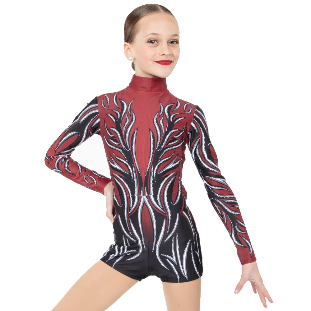 Alexandra Collection Youth Silver Flame Performance Dance Costume Biketard  
