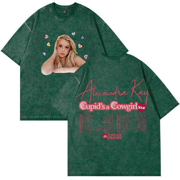 Alexandra Kay Cupid's A Cowgirl Tour T-Shirt Cotton Wash Tee Women Men Short Sleeve Crewneck Tee