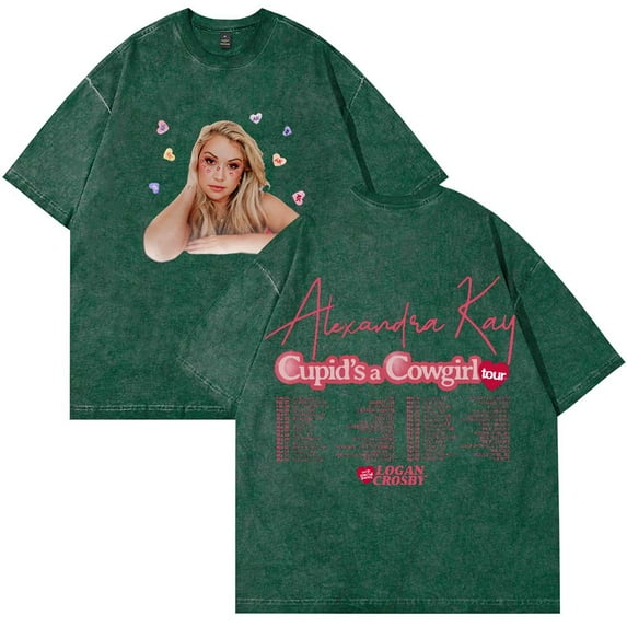 Alexandra Kay Cupid's A Cowgirl Tour T-Shirt Cotton Wash Tee Women Men Short Sleeve Crewneck Tee