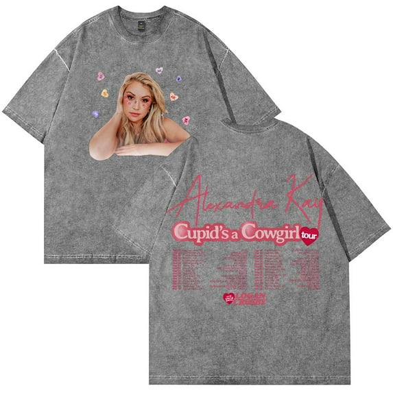 Alexandra Kay Cupid's A Cowgirl Tour T-Shirt Cotton Wash Tee Women Men Short Sleeve Crewneck Tee
