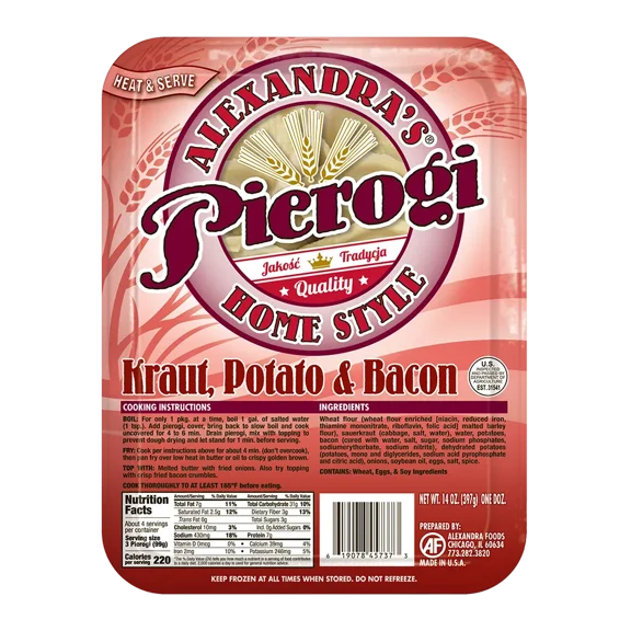 Alexandra's Kraut, Potato & Bacon Pierogis 14 oz., Pack of 6 (72 Pierogis total)