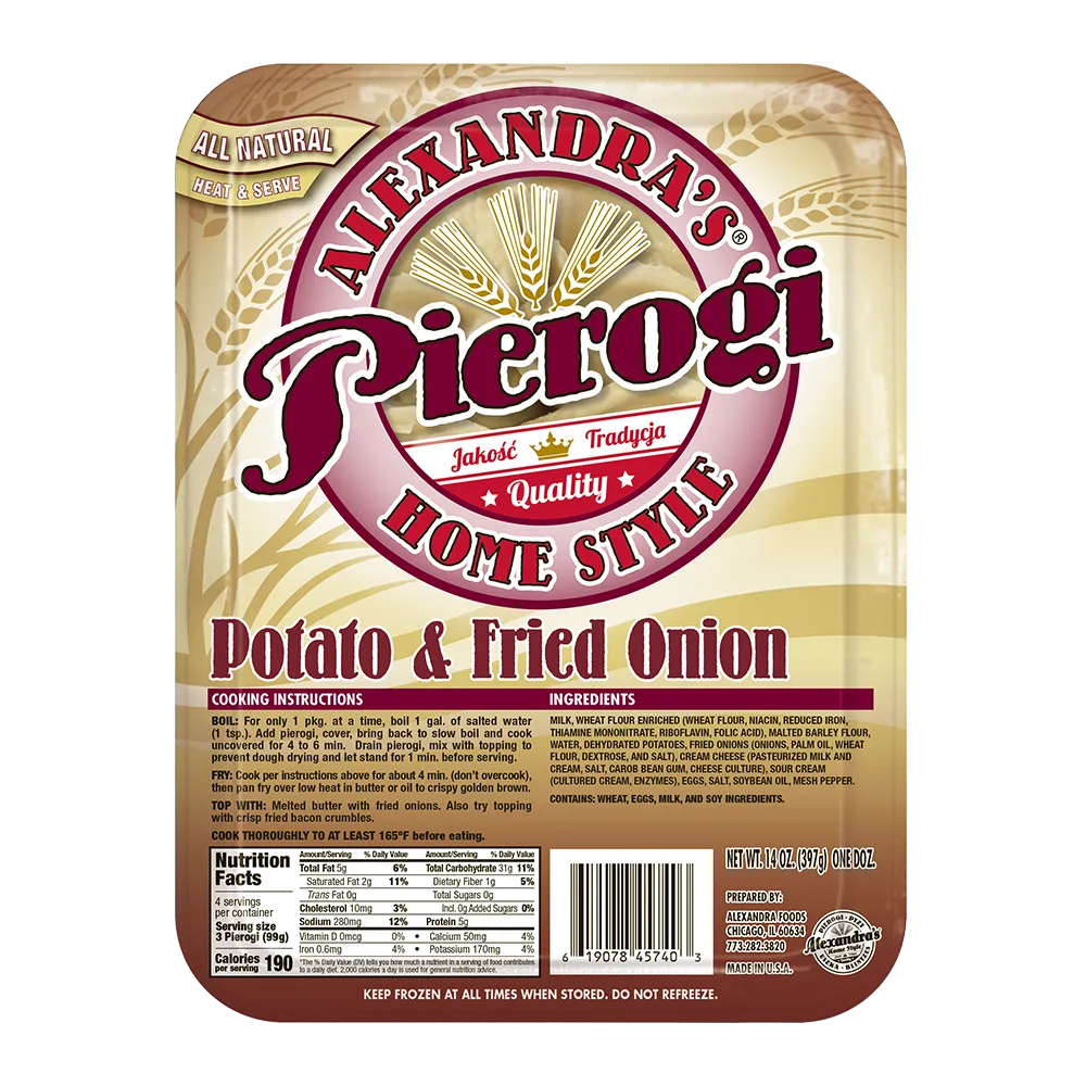 Alexandra's Potato & Onion Pierogis 14 oz., Pack of 6 (72 Pierogis total)