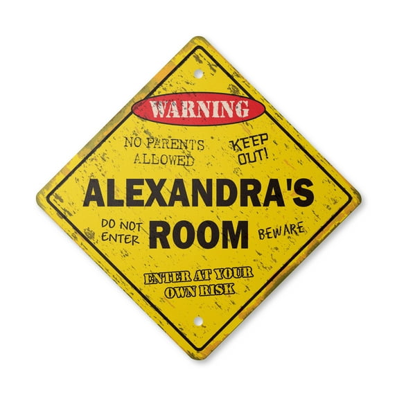 Alexandra's Room Sign Vintage Crossing Zone Xing | Indoor/Outdoor Plastic | 14" Tall rustic kids bedroom decor door children's name boy girl