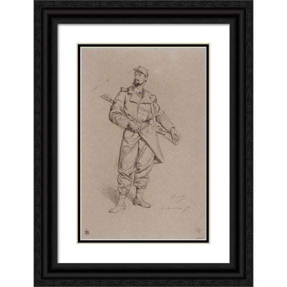 Alexandre Bida 13x18 Black Ornate Wood Framed Double Matted Museum Art Print Titled - Portrait of G. Clairin, Painter, During the Headquarters of Paris. (1870)