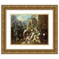 thumbnail image 1 of Alexandre François Desportes 18x15 Gold Ornate Wood Frame and Double Matted Museum Art Print Titled - Dogs with Flowers and Dead Game (C. 1715), 1 of 4