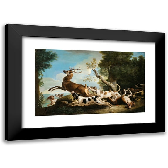 Alexandre François Desportes 24x16 Black Modern Framed Museum Art Print Titled - The Stag Hunting