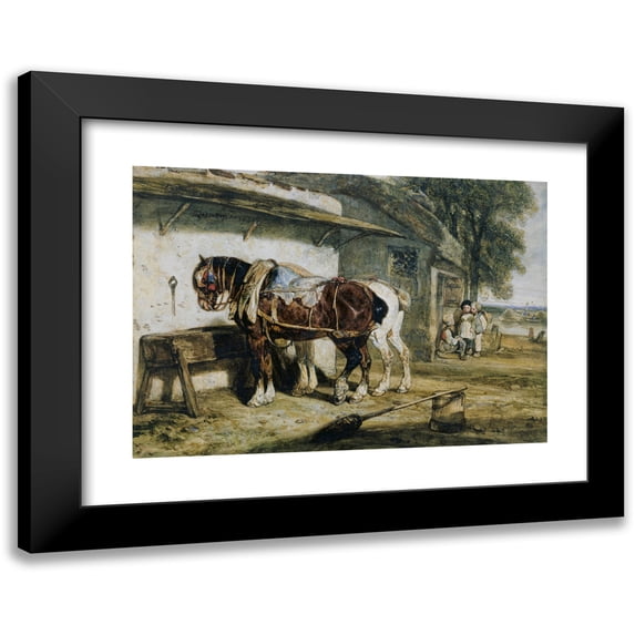 Alexandre-Gabriel Decamps 24x18 Black Modern Framed Museum Art Print Titled - Cart Horses (1830)