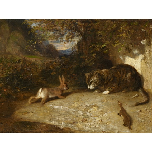 Alexandre Gabriel Decamps Cat Weasel Rabbit 1836 Painting Extra Large XL Wall Art Poster Print
