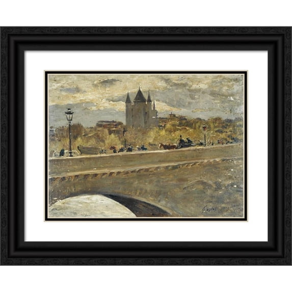 Alexandre Gaston Guignard 18x14 Black Ornate Wood Framed Double Matted Museum Art Print Titled - The Reconstituted Temple Tower for the 1889 Exhibition, View of the Pont D'Iena (1889)