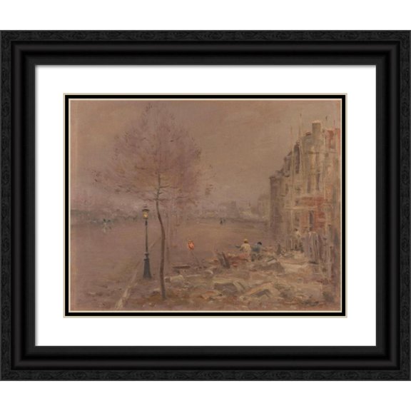 Alexandre Gaston Guignard 18x15 Black Ornate Wood Framed Double Matted Museum Art Print Titled - Boulevard Berthier, Evening (1890)