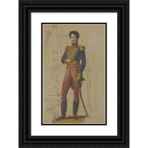 Alexandre-Jean Dubois-Drahonet 17x24 Black Ornate Framed Double Matted Museum Art Print Titled: Portrait of a Gentleman