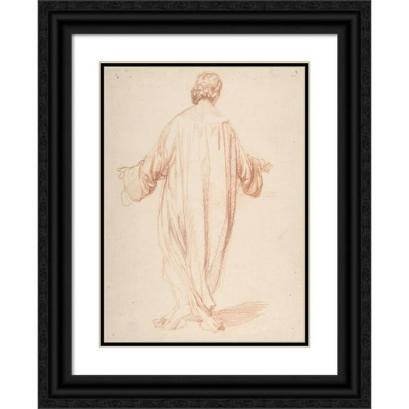 Alexandre Laemlein 11x14 Black Ornate Wood Framed Double Matted Museum Art Print Titled: Back View of Standing Woman (1830-71)