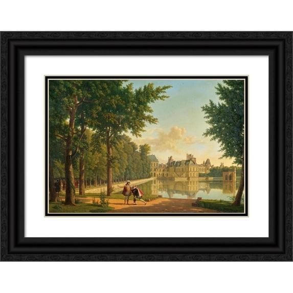 Alexandre Louis Robert Millin du Perreux 24x18 Black Ornate Framed Double Matted Museum Art Print Titled: Henry VI and Sully Before the Chateau Royal De Fontainebleau (1818)