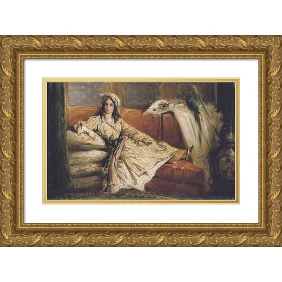 Alexandre Marie Colin 18x13 Gold Ornate Wood Frame and Double Matted Museum Art Print Titled - A Reclining Turkish Beauty