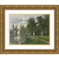 thumbnail image 1 of Alexandre René Veron 24x19 Gold Ornate Framed and Double Matted Museum Art Print Titled - Walking by the River (1874), 1 of 4