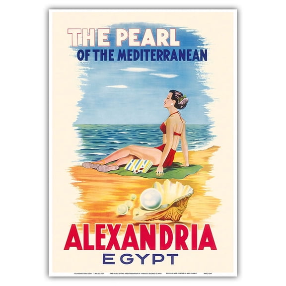Alexandria Egypt - The Pearl of the Mediterranean - Vintage Travel Poster by Rachad Manessa c.1960s - Master Art Print 10in x 14in