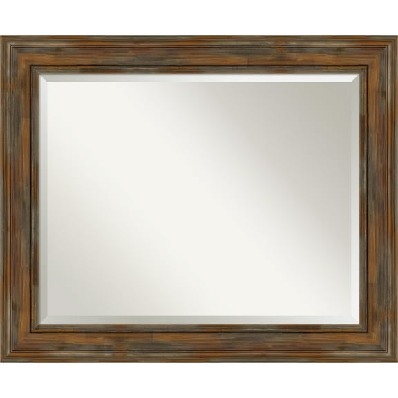 Alexandria Rustic Brown Beveled Wood Bathroom Wall Mirror