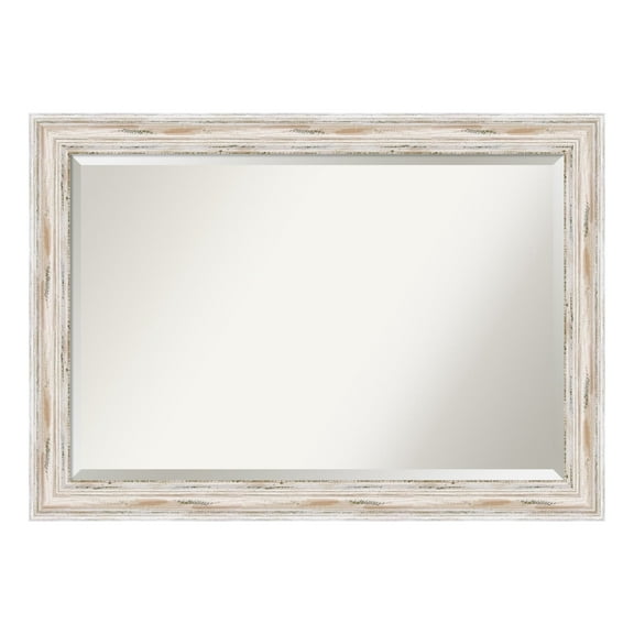 Alexandria White Wash Beveled Wood Bathroom Wall Mirror