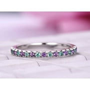 GEMSTONE UNIVERSE Alexandrite Amethyst Wedding Band Half Eternity Wedding Art Deco Matching Ring 925 Sterling Silver Gemstone Jewelry For Women Gift