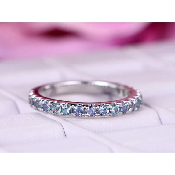 Alexandrite Engagement Eternity Band Ring Gift For Love 925 Sterling Silver Gemstone Jewelry For Women Gift