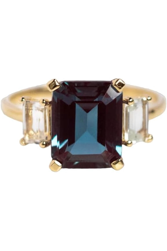 Alexandrite Gemstone Ring, Natural Alexandrite & White Topaz Ring, June Birthstone, Women Ring, Unisex Ring, Gold Micron Ring, 925 Sterling Silver, Dainty Ring, Minimal Stackable Ring, Gift For Her