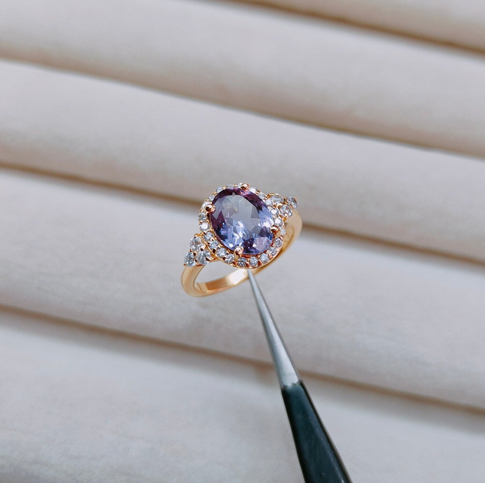 Alexandrite Halo Ring, lab created alexandrite ring, 925 Sterling ...