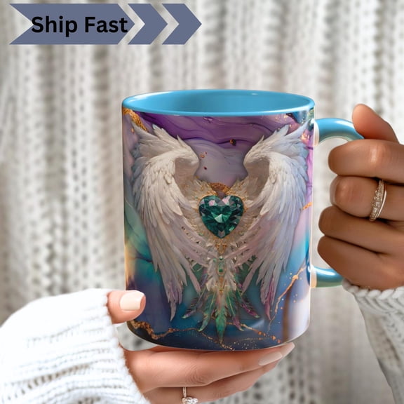 Alexandrite Heart Angel Wings Mug, June Birthstone Celestial Art (Artwork Print)