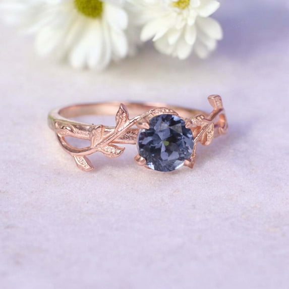 Alexandrite Ring 925 Sterling Silver Enhgagement Ring Twig Leaf Custom Jewelry for Women Art Deco Solitaire Ring Unique Handmade Gift for Love