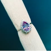 GEMEMPORIUM Alexandrite Ring, 925 Sterling Silver Ring, Pear cut Alexandrite Ring, Color Change Stone Ring, Wedding Ring, Promise Ring Woman