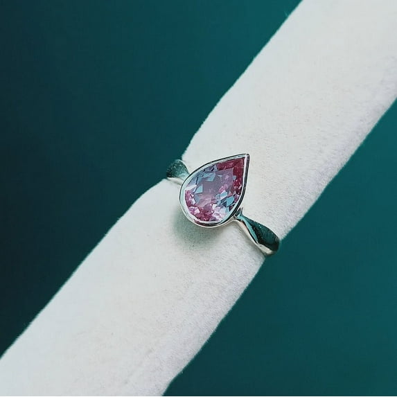 Alexandrite Ring, 925 Sterling Silver Ring, Pear cut Alexandrite Ring, Color Change Stone Ring, Wedding Ring