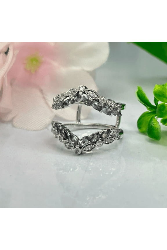 Alexandrite Ring Enhancer- Art Deco Diamond Wedding Ring Guard in 925 Sterling Silver