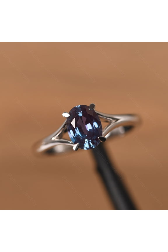 Alexandrite Ring Real Solid Gold Plated Solitaire Alexandrite Ring Oval Alexandrite Stone Ring June Birthstone Ring | Alexandrite Jewelry