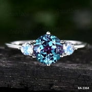 GEMS VIBES Alexandrite With Moonstone Ring S925 Sterling Silver Handmade Ring For Women Simple Dainty Ring Love Gift For Her Multicolor Gemstone Ring