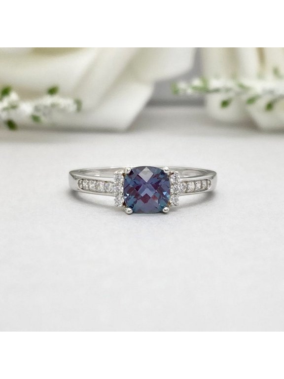 Alexandrite and moissanite gemstone engagement ring 925 sterling silver ring