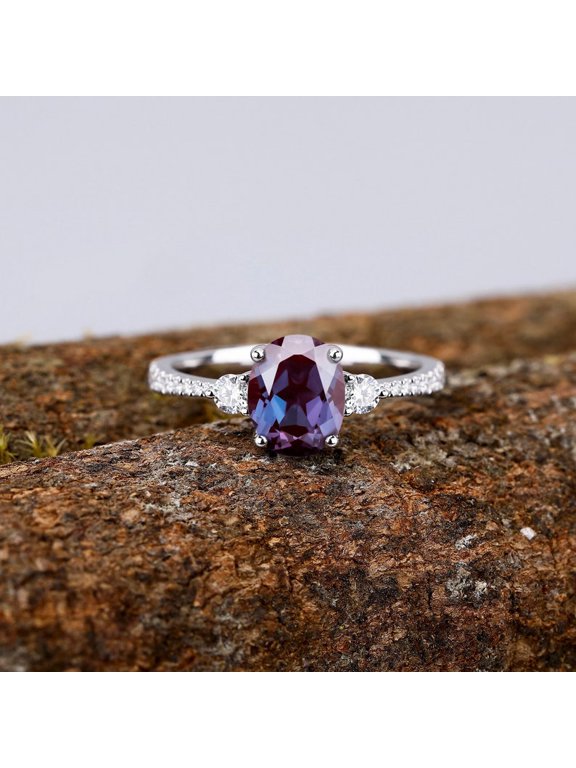 Alexandrite and moissanite gemstone engagement ring 925 sterling silver ring