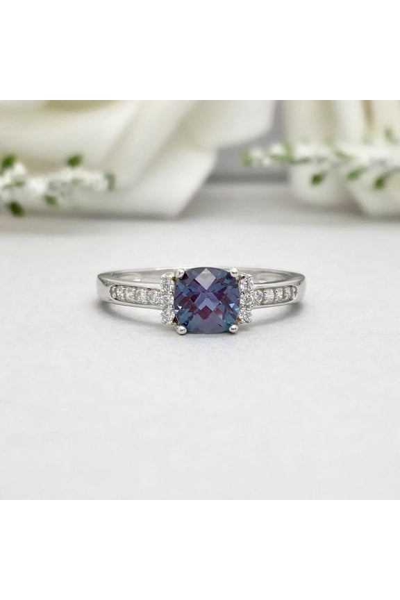 Alexandrite and moissanite gemstone engagement ring 925 sterling silver ring