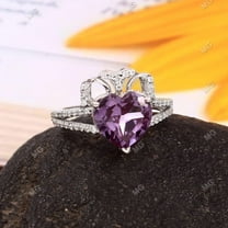 Alexandrite ring Sterling Silver engagement ring heart June birthstone ring gemstone wedding promise ring for her art deco bridal ring gift.