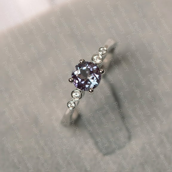 Alexandrite ring silver engagement ring June birthstone ring anniversary ring for women