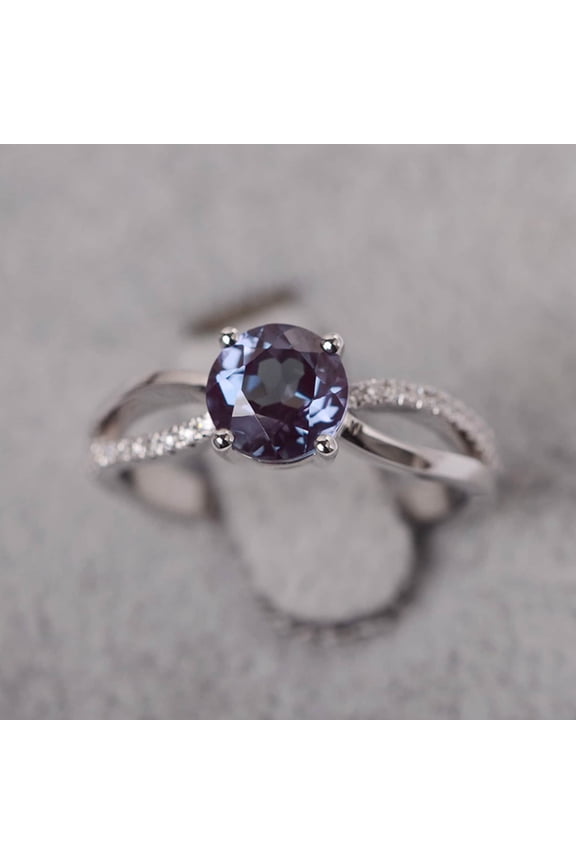Alexandrite statement ring round cut split band engagement ring June birthstone