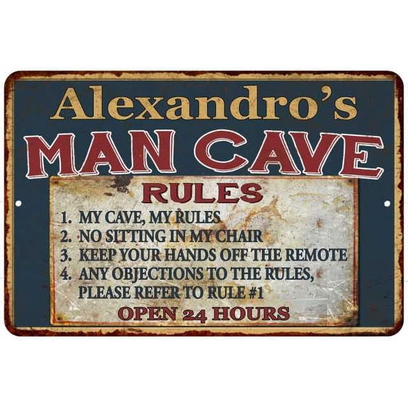 Alexandro's Man Cave Rules Chic Rustic Green Sign Home 8x12 Metal 108120049989
