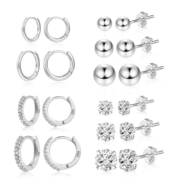 Hoop Earrings for Women 10 Pairs Chunky  Set,Trendy Hypoallergenic 14K Gold Silver Plated Thick Stud Huggie Earring Stacks Pack Jewelry for Sensitive Ears